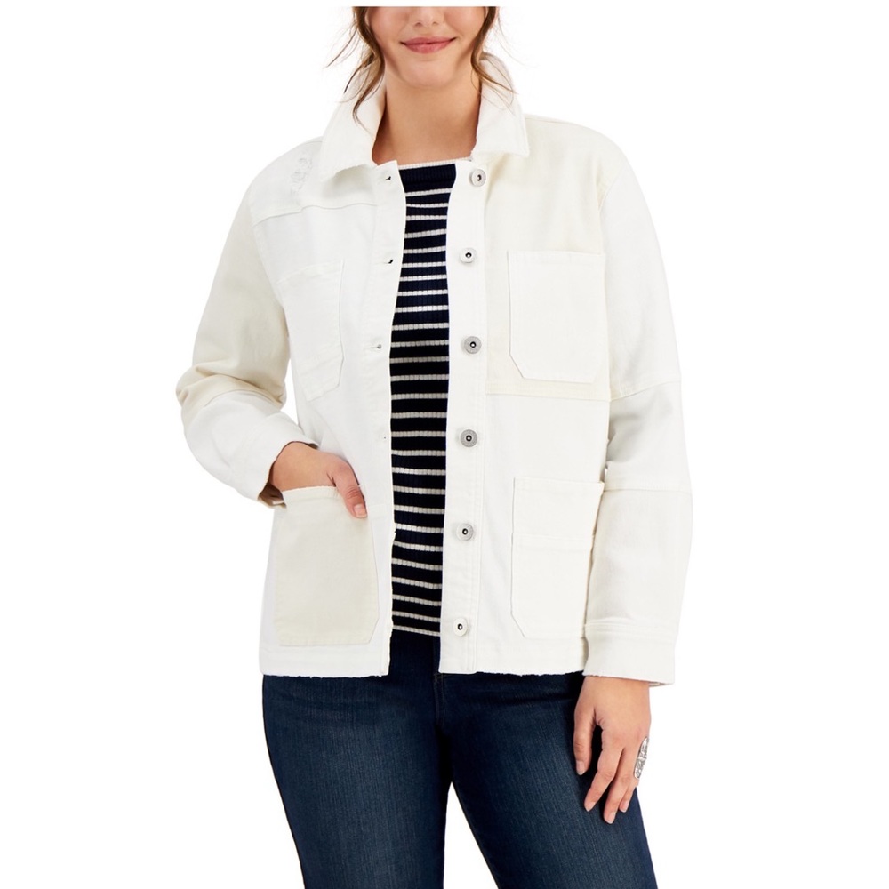 NWT White Distressed Denim Jacket